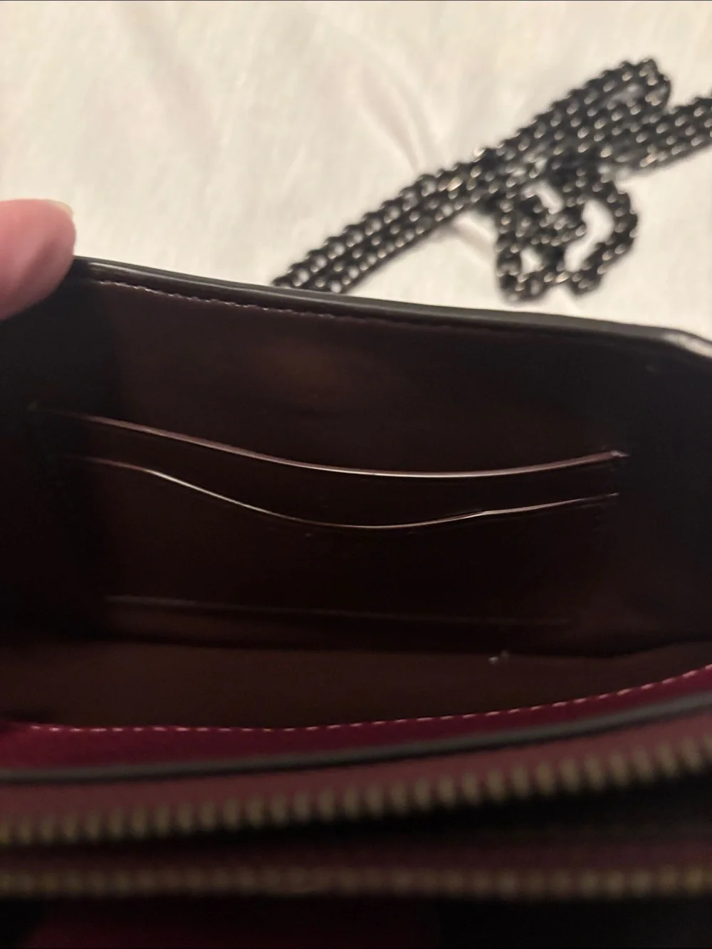 Coach Metallic Leather Turnlock Crossbody Berry Gunmetal Strap clutch wallet